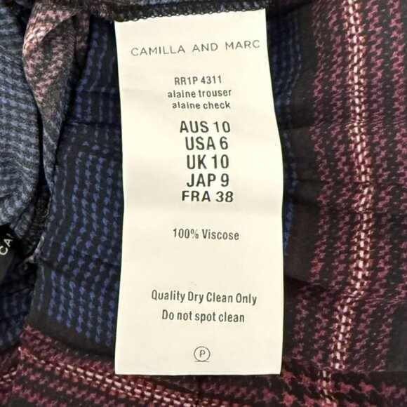 Camilla and Marc Alaine Trouser Women's 6 Plaid Blue Multicolor Wide Leg Pants - Picture 6 of 9